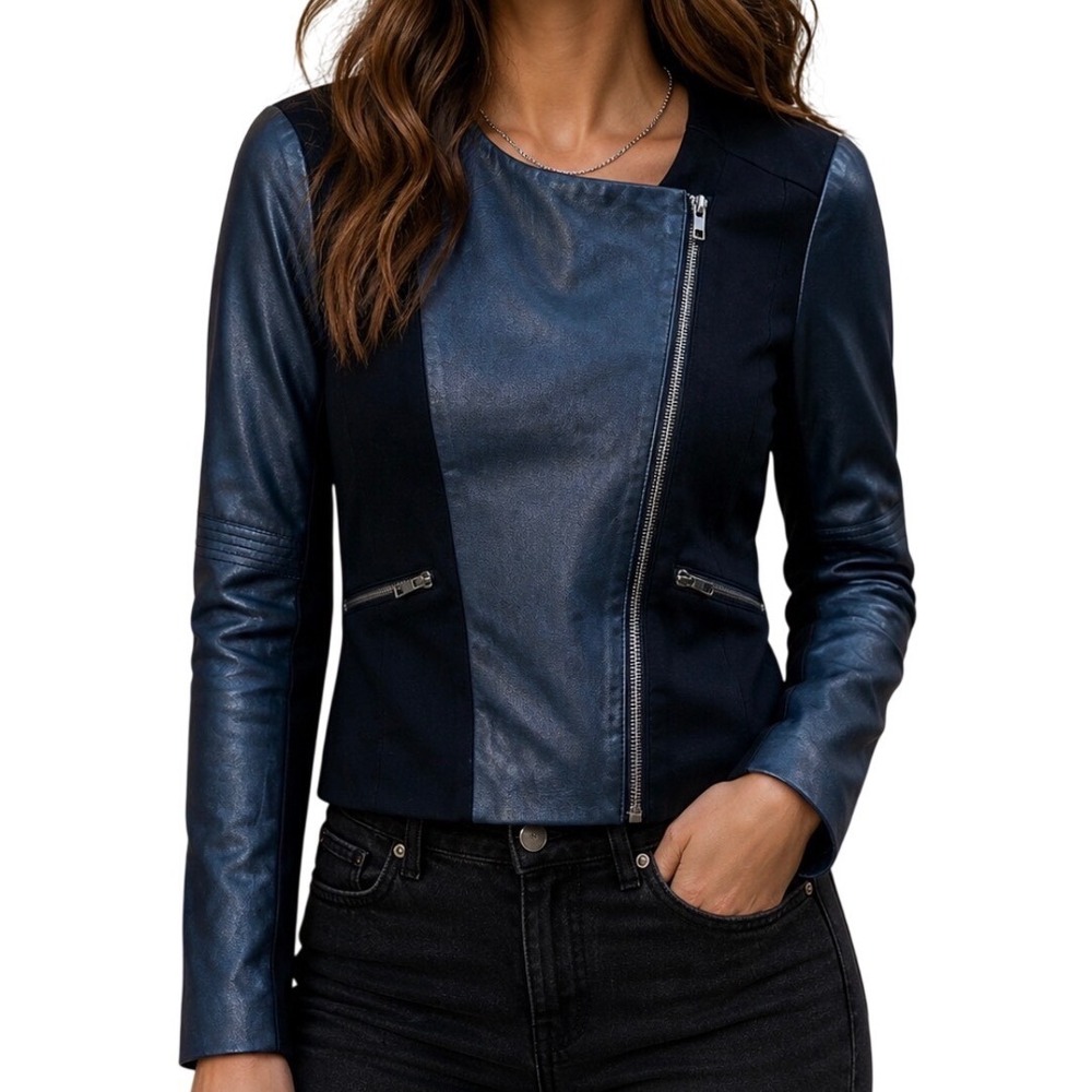 Maurices Small Black Faux Leather‎ Moto Jacket Biker Style Zipper Detail Women's